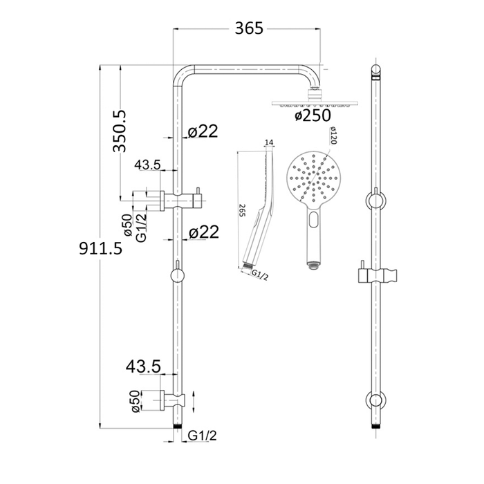 Mica Gun Metal Dual Shower Rail