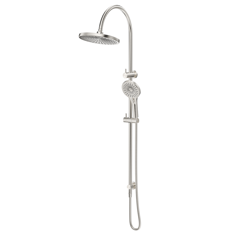 Mica Brushed Nickel Gooseneck Dual Shower Rail