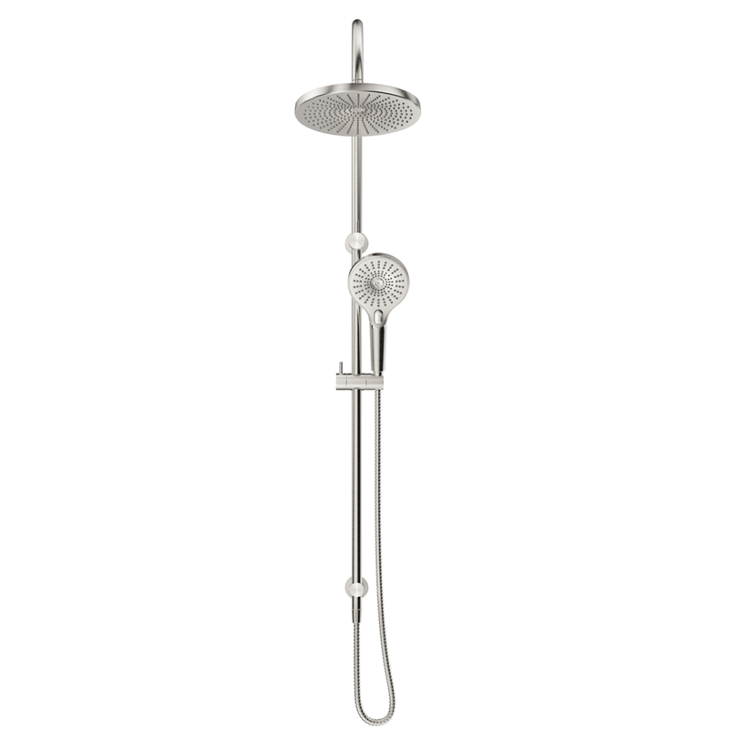 Mica Brushed Nickel Gooseneck Dual Shower Rail