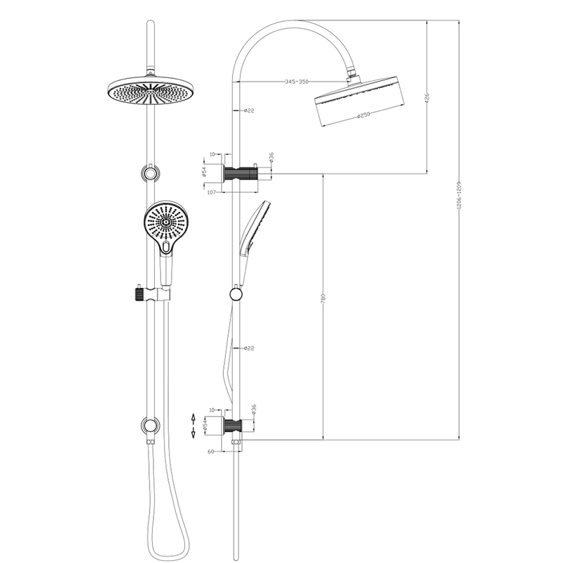 Mica Brushed Nickel Gooseneck Dual Shower Rail