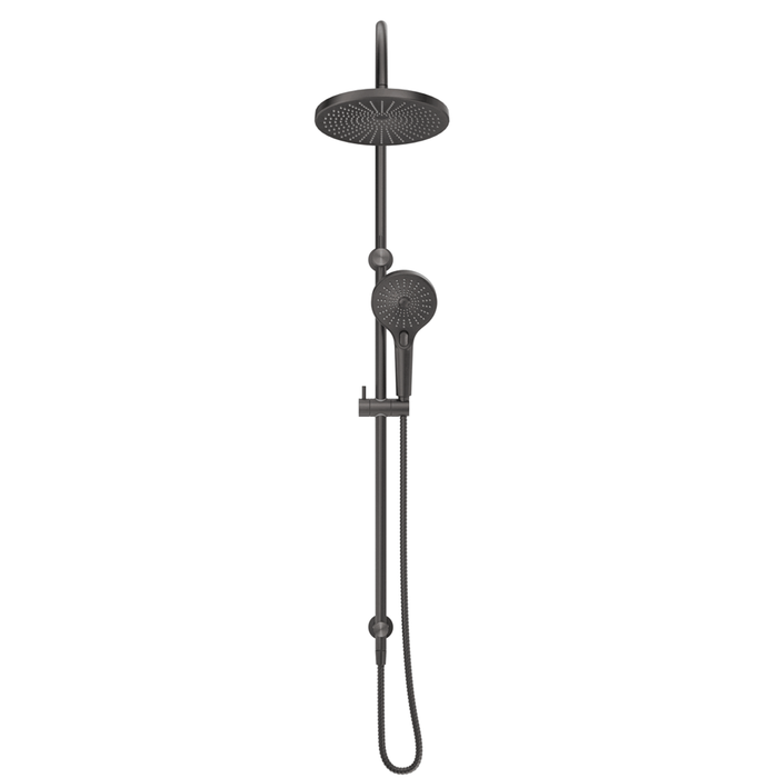 Mica Gun Metal Gooseneck Dual Shower Rail