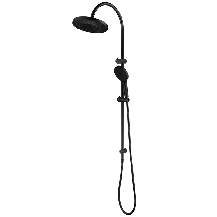 Mica Fluted Matte Black Gooseneck Dual Shower Rail