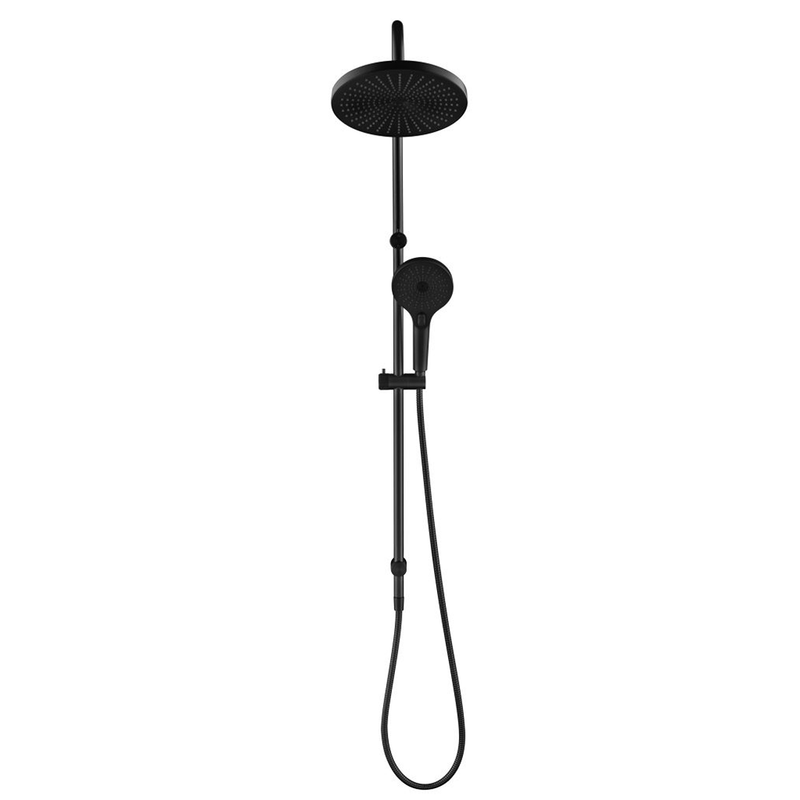 Mica Fluted Matte Black Gooseneck Dual Shower Rail