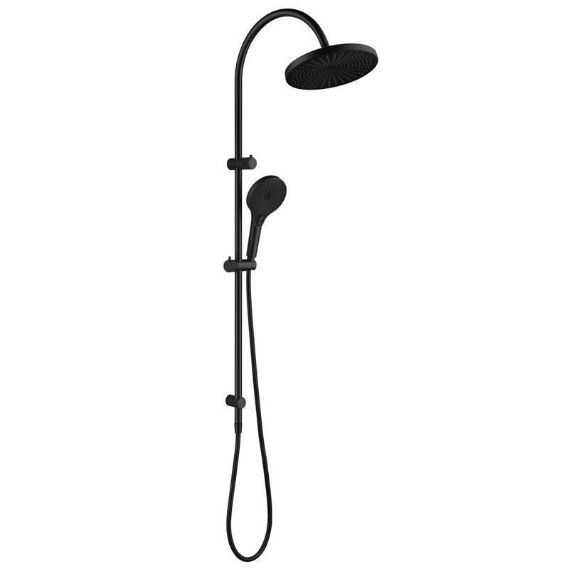 Mica Fluted Matte Black Gooseneck Dual Shower Rail