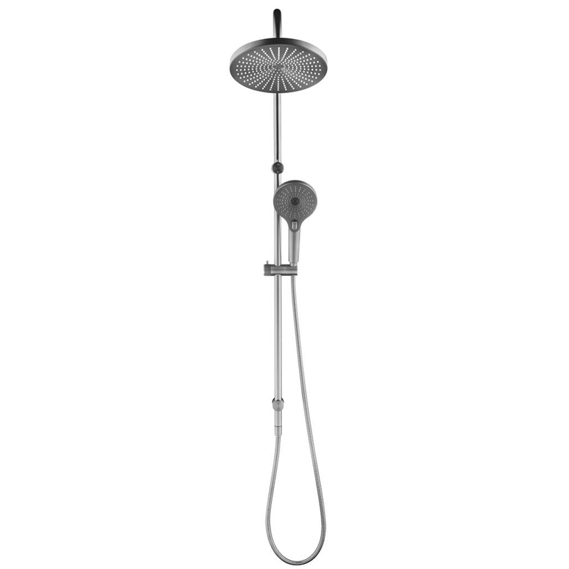 Mica Fluted Brushed Nickel Gooseneck Dual Shower Rail