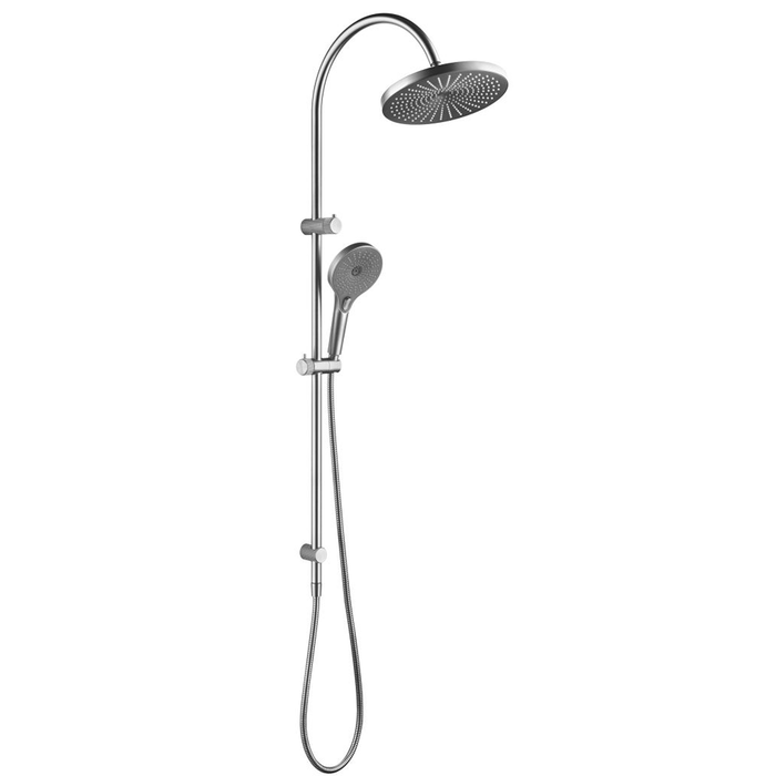 Mica Fluted Brushed Nickel Gooseneck Dual Shower Rail