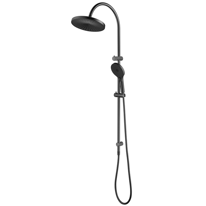 Mica Fluted Gun Metal Gooseneck Dual Shower Rail