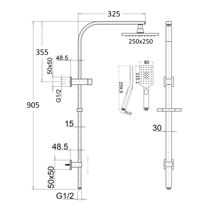 Beki / Tiago Brushed Nickel Dual Shower Rail