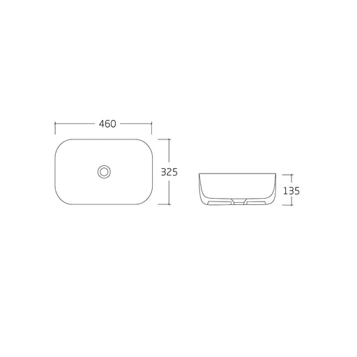 Eden 460 Matte White Rectangle Above Counter Basin dimensions