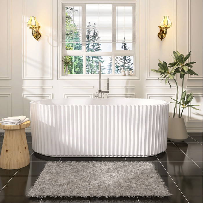 Wentworth Ribbed 1500mm Matte White Freestanding Bath