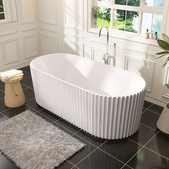 Wentworth Ribbed 1500mm Matte White Freestanding Bath