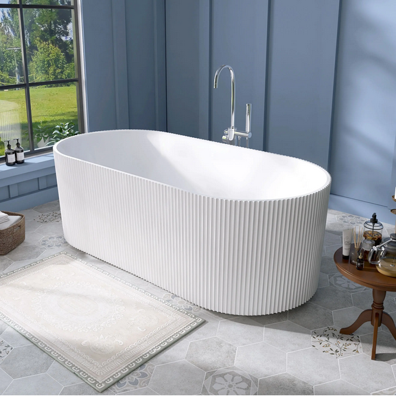 Montrose Ribbed 1500mm Gloss White Freestanding Bath