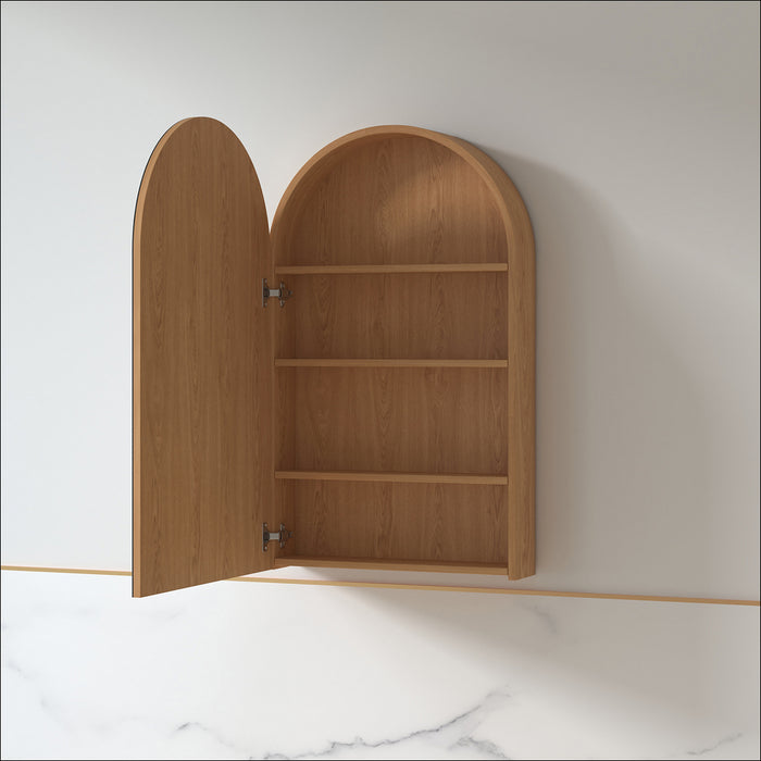 Cresta 600 x 1000mm Full Depth Light Walnut Arched Shaving Cabinet