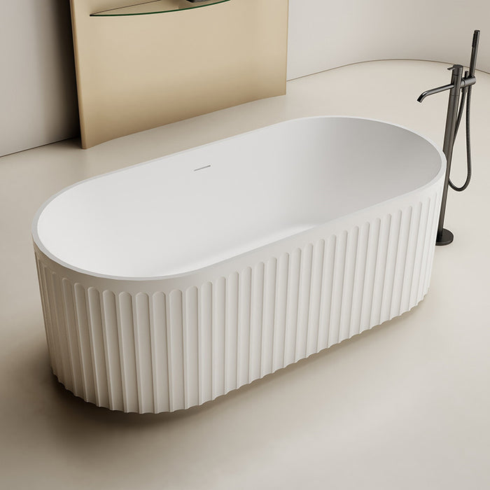 Kelsa Fluted 1700mm Matte White Designer Round Freestanding Bath - Acqua Bathrooms