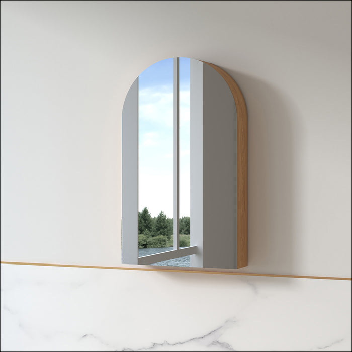 Cresta 600 x 1000mm Full Depth Light Walnut Arched Shaving Cabinet
