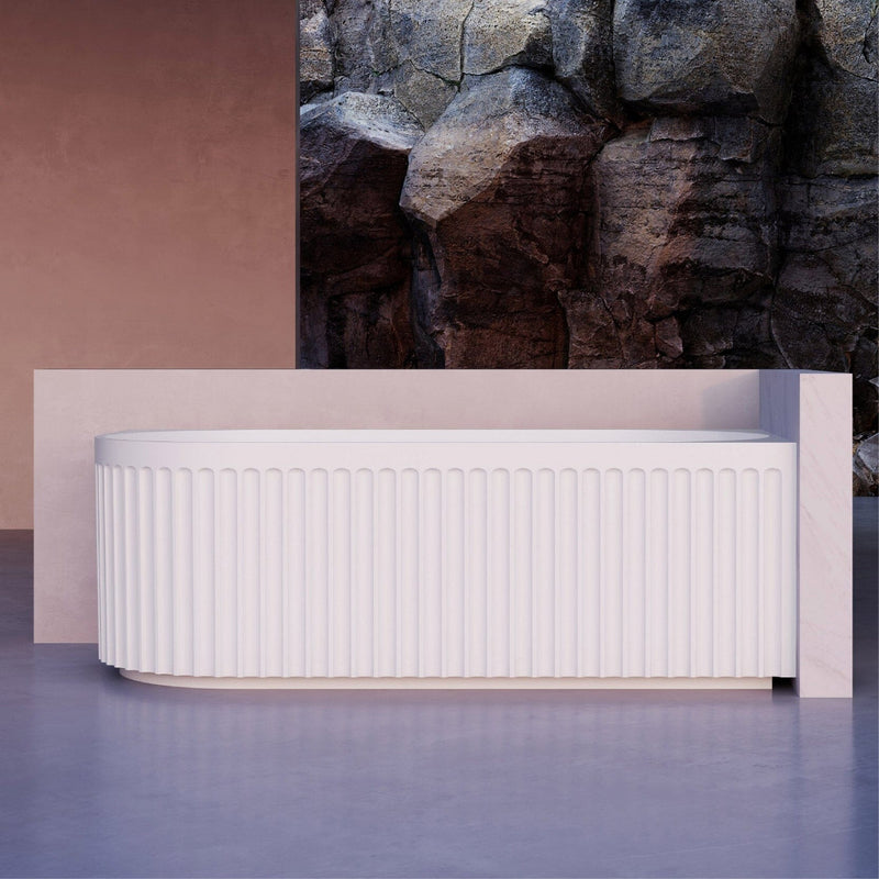 Kelsa Fluted 1500mm Matte White Right Corner Fit Designer Round Freestanding Bath - Acqua Bathrooms