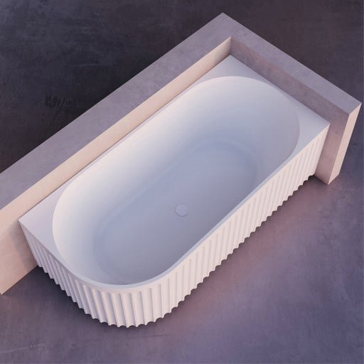 Kelsa Fluted 1500mm Matte White Right Corner Fit Designer Round Freestanding Bath - Acqua Bathrooms