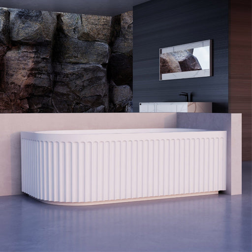 Kelsa Fluted 1500mm Matte White Right Corner Fit Designer Round Freestanding Bath - Acqua Bathrooms