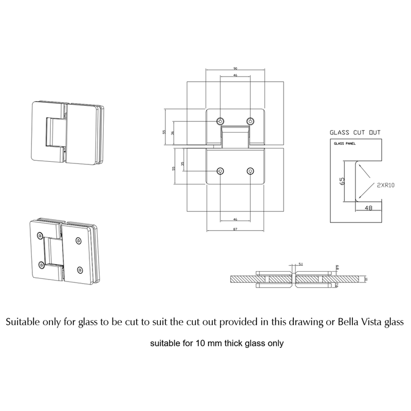 Chrome Shower Screen Hinge – Glass to Glass
