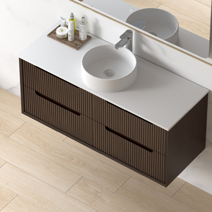 Fiora 1200mm Alder Walnut Fluted Wall Hung Vanity