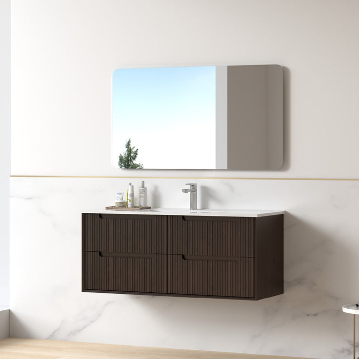 Fiora 1200mm Alder Walnut Fluted Wall Hung Vanity