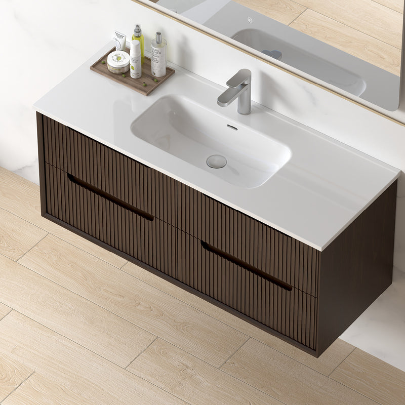 Fiora 1200mm Alder Walnut Fluted Wall Hung Vanity