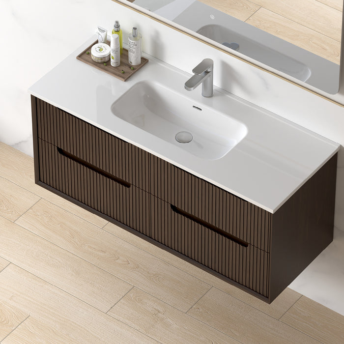 Fiora 1200mm Alder Walnut Fluted Wall Hung Vanity