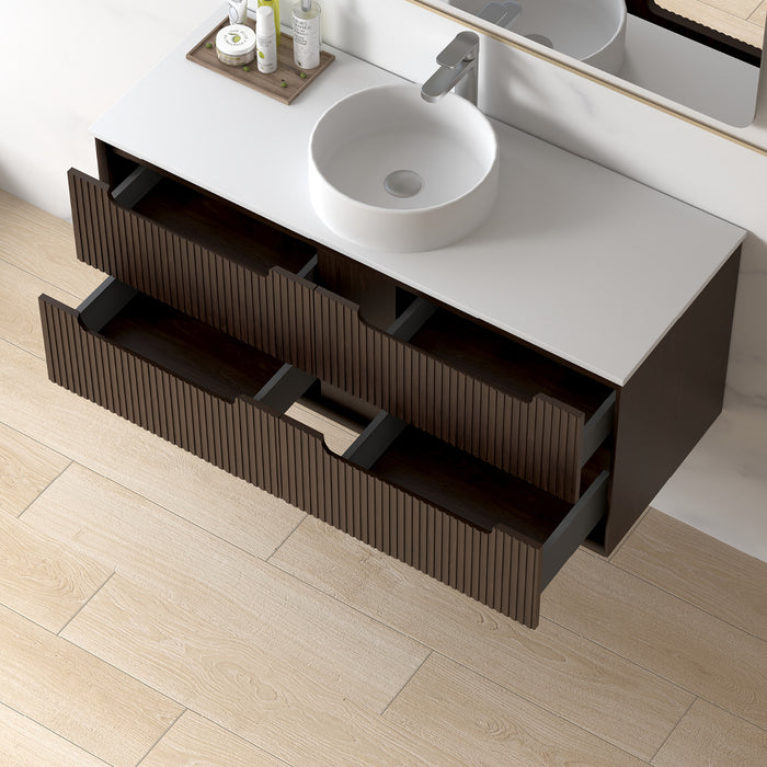 Fiora 1200mm Alder Walnut Fluted Wall Hung Vanity