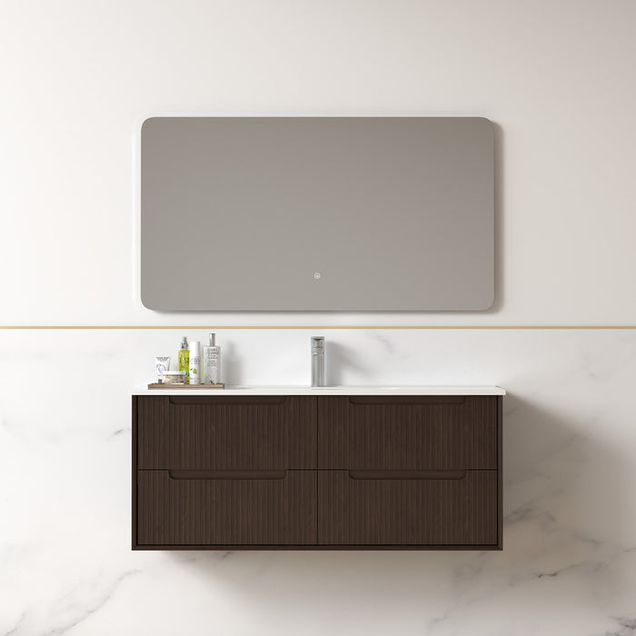 Fiora 1200mm Alder Walnut Fluted Wall Hung Vanity
