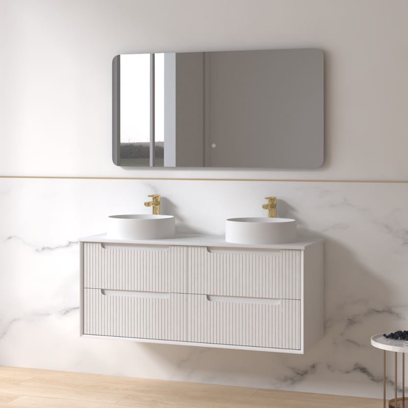Fiora 1200mm Matte White Fluted Wall Hung Vanity - Acqua Bathrooms