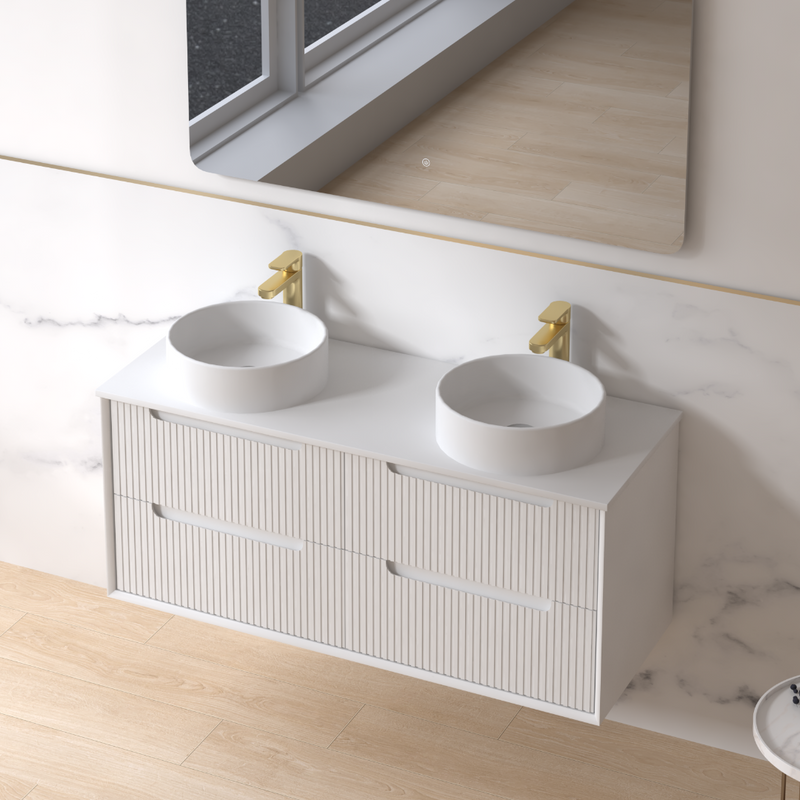 Fiora 1200mm Matte White Fluted Wall Hung Vanity - Acqua Bathrooms