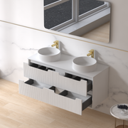 Fiora 1200mm Matte White Fluted Wall Hung Vanity - Acqua Bathrooms