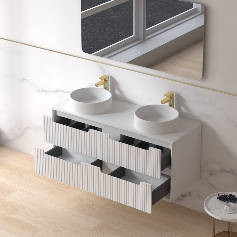 Fiora 1200mm Matte White Fluted Wall Hung Vanity - Acqua Bathrooms