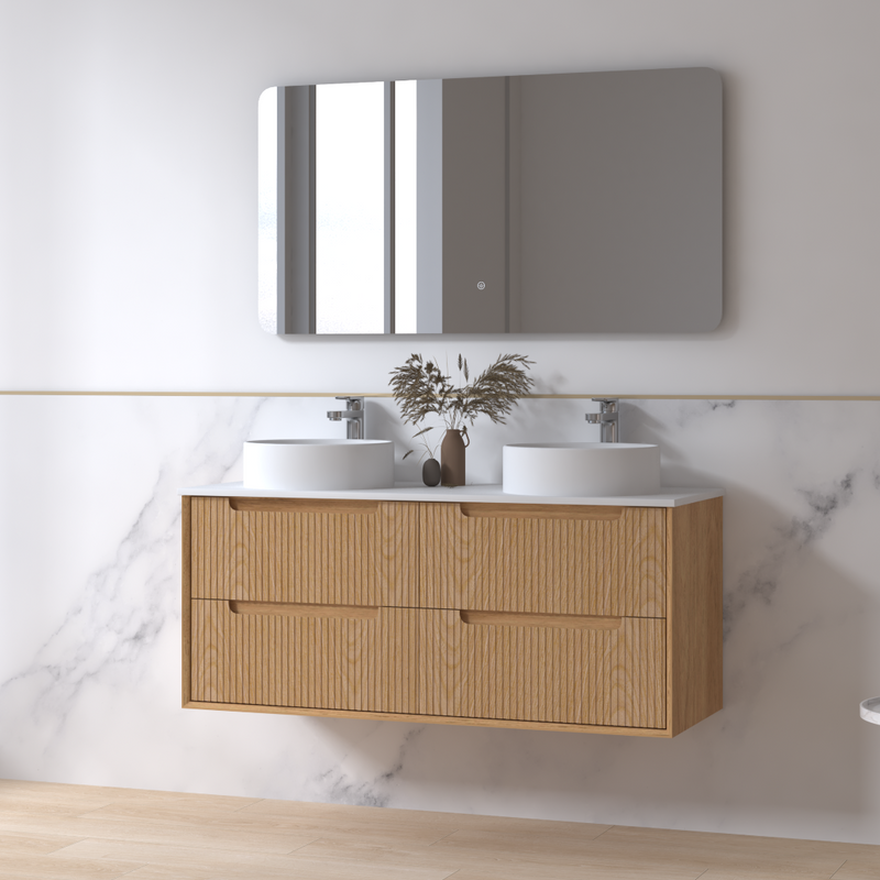 Fiora 1200mm Light Walnut Fluted Wall Hung Vanity - Acqua Bathrooms