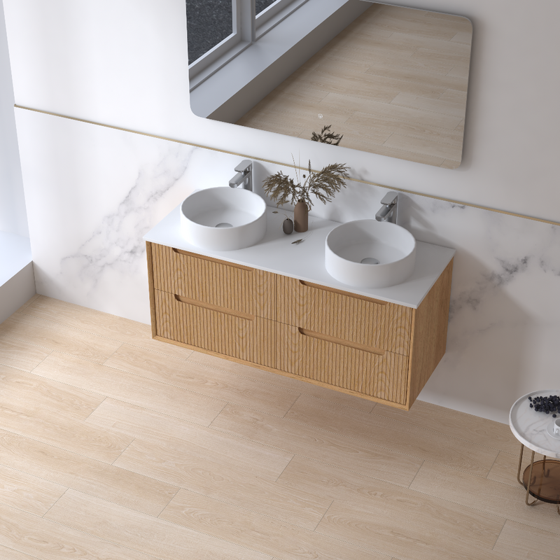 Fiora 1200mm Light Walnut Fluted Wall Hung Vanity - Acqua Bathrooms