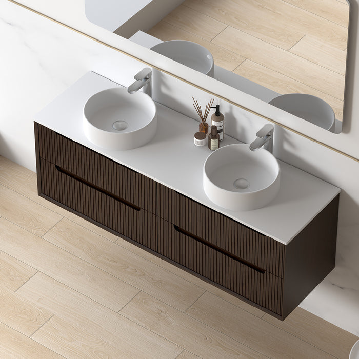 Fiora 1500mm Alder Walnut Fluted Wall Hung Vanity