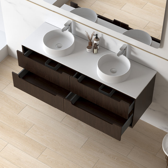 Fiora 1500mm Alder Walnut Fluted Wall Hung Vanity