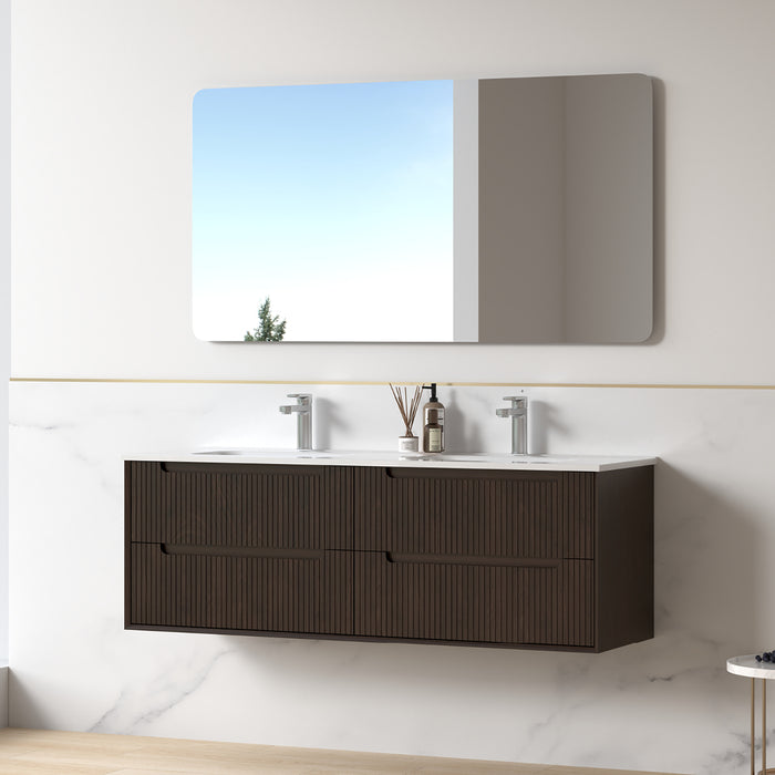 Fiora 1500mm Alder Walnut Fluted Wall Hung Vanity