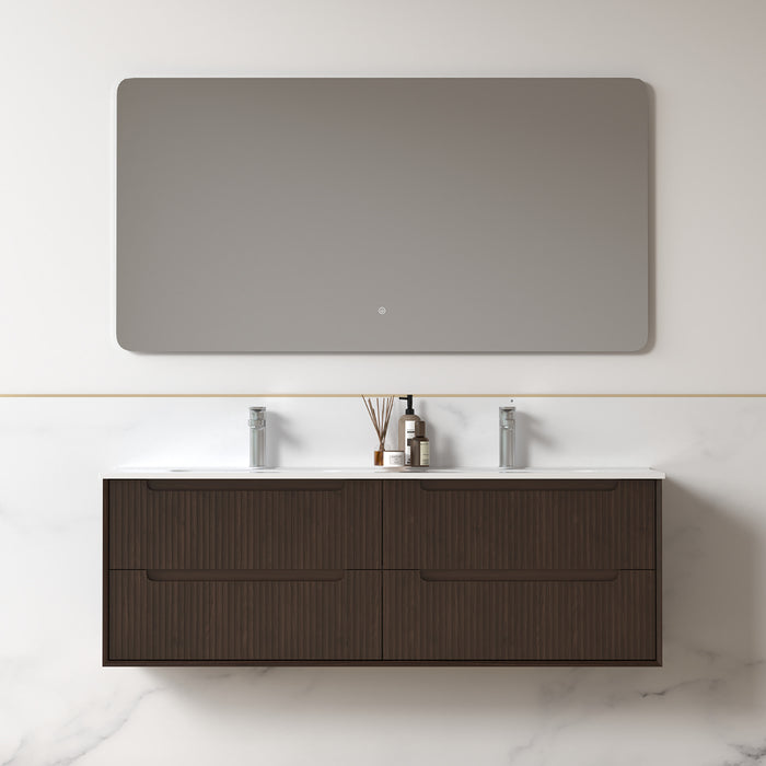 Fiora 1500mm Alder Walnut Fluted Wall Hung Vanity