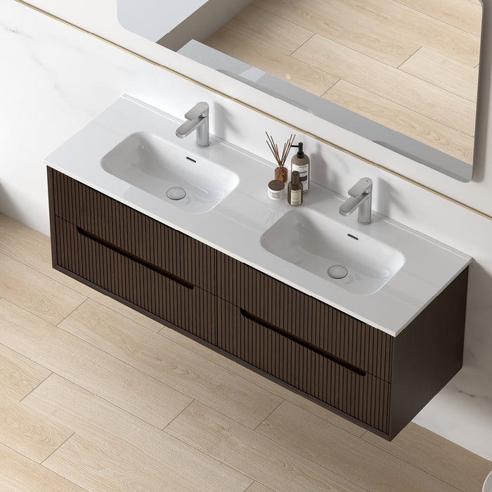 Fiora 1500mm Alder Walnut Fluted Wall Hung Vanity