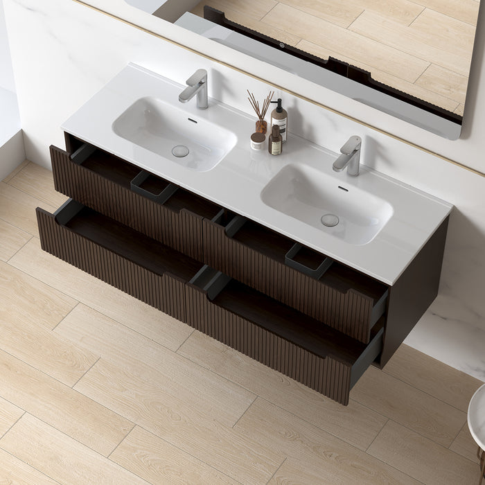 Fiora 1500mm Alder Walnut Fluted Wall Hung Vanity