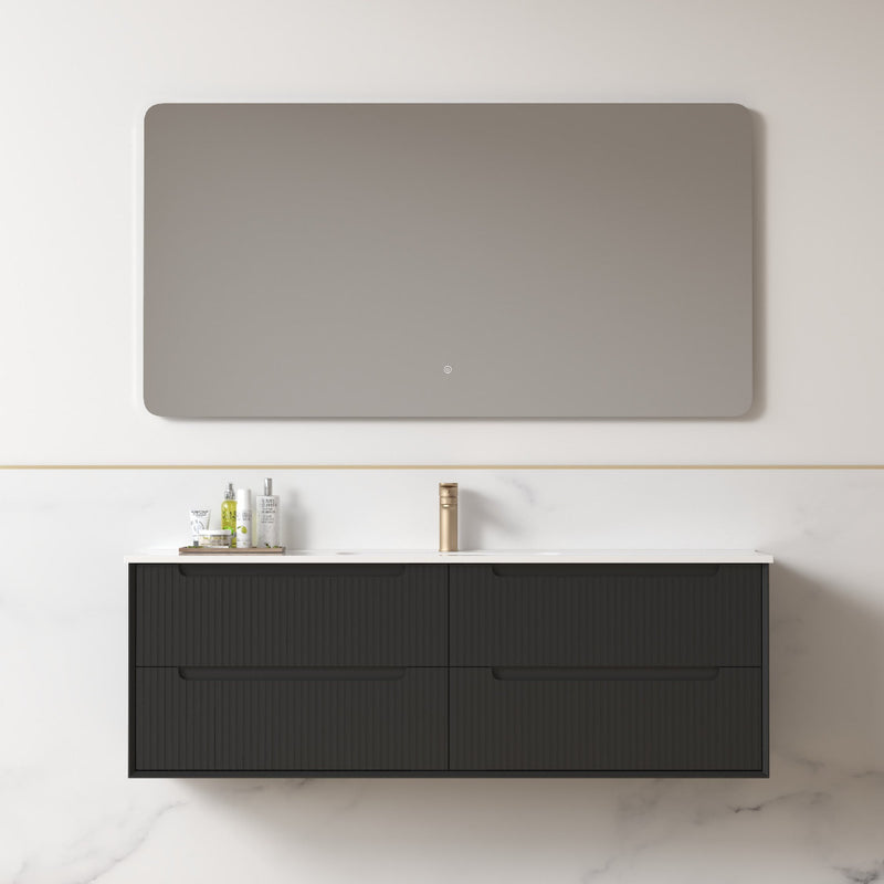 Fiora 1500mm Matte Black Fluted Wall Hung Vanity