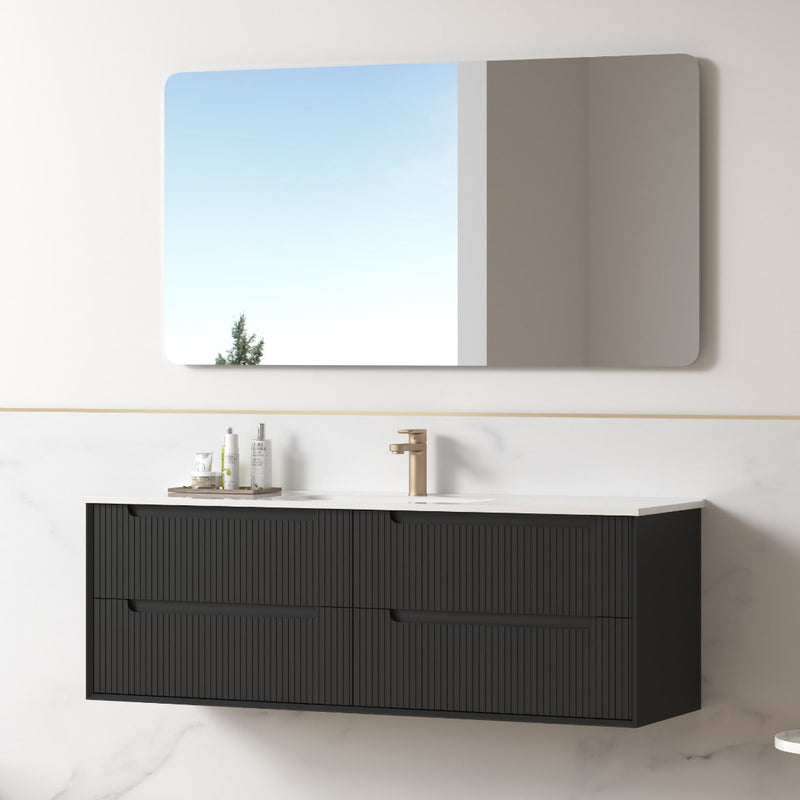 Fiora 1500mm Matte Black Fluted Wall Hung Vanity