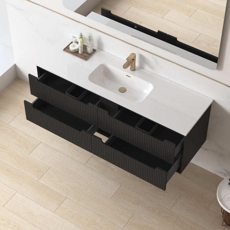 Fiora 1500mm Matte Black Fluted Wall Hung Vanity