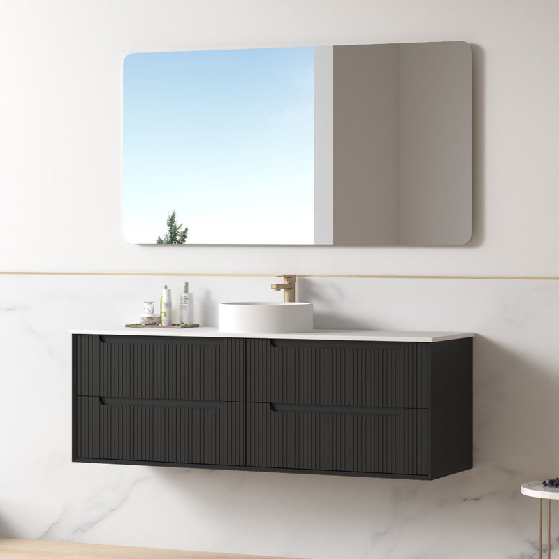 Fiora 1500mm Matte Black Fluted Wall Hung Vanity