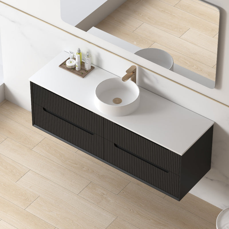 Fiora 1500mm Matte Black Fluted Wall Hung Vanity