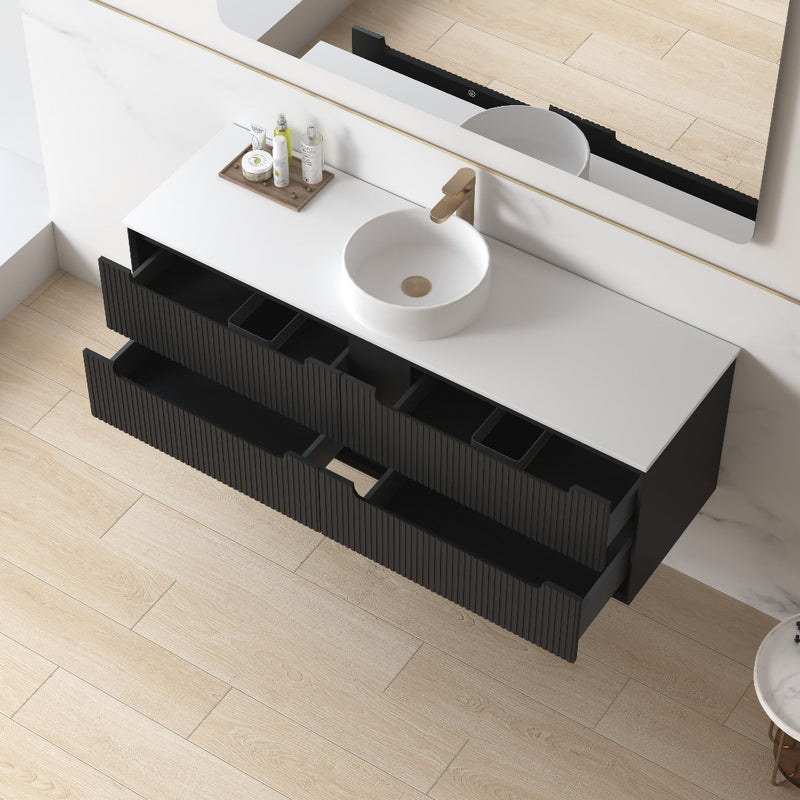Fiora 1500mm Matte Black Fluted Wall Hung Vanity