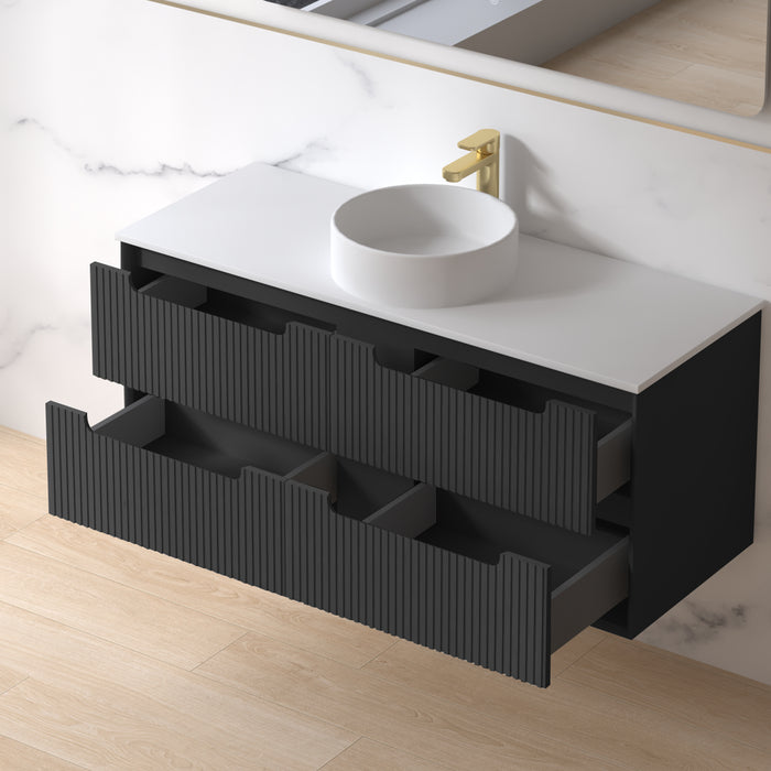 Fiora 1500mm Matte Black Fluted Wall Hung Vanity