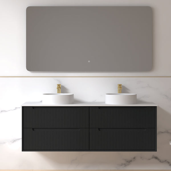 Fiora 1500mm Matte Black Fluted Wall Hung Vanity
