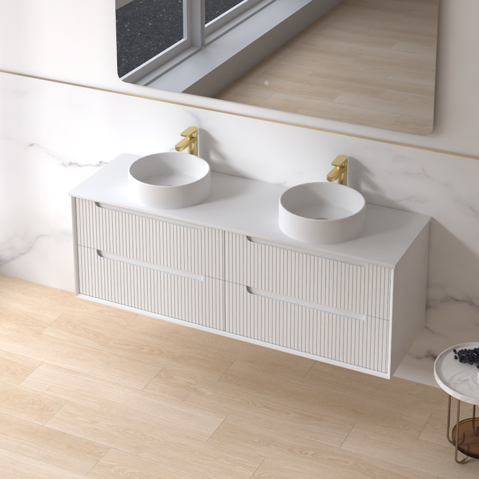 Fiora 1500mm Matte White Fluted Wall Hung Vanity - Acqua Bathrooms
